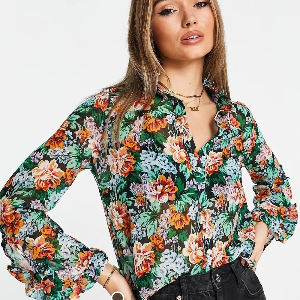 Floral Sheer Blouse - Green Multi